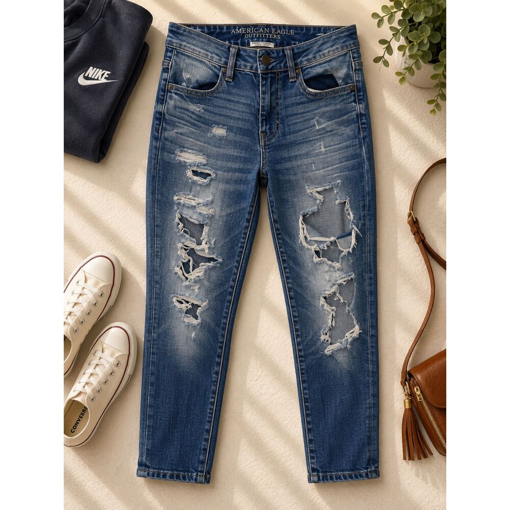 American Eagle Womens Size 6 High Rise Distressed Cropped Stretch Jeggings (842m